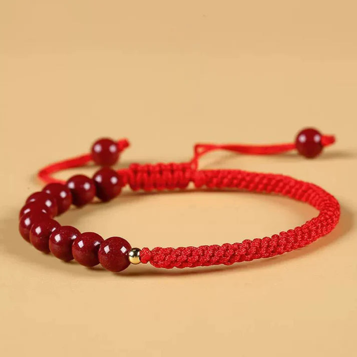 Cinnabar Bead Red String Bracelet – Macramé Detail (2 Colors)