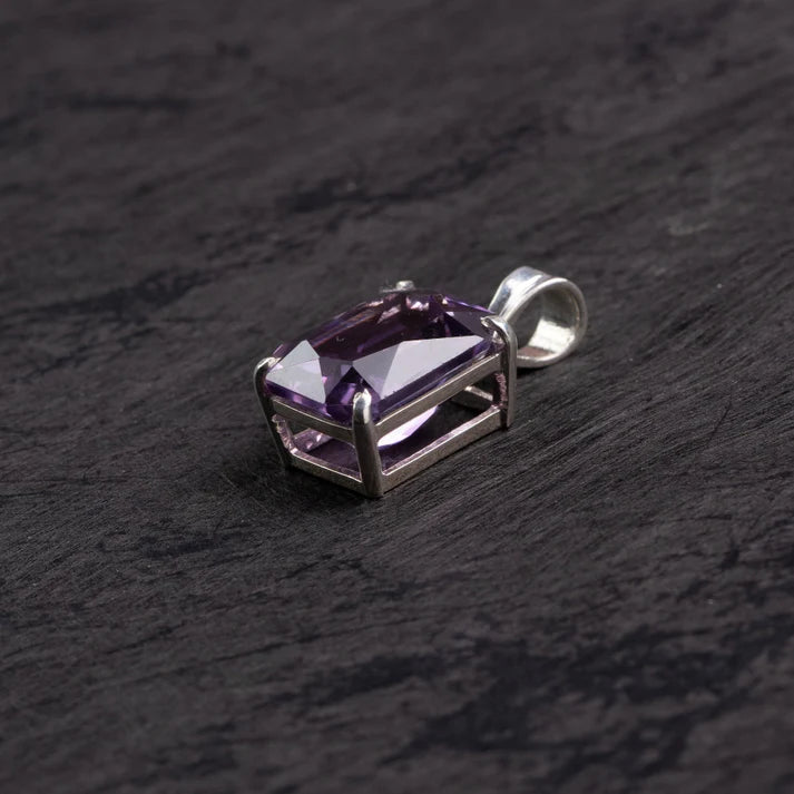 Amethyst Rectangular Silver Pendant – Clarity & Poise