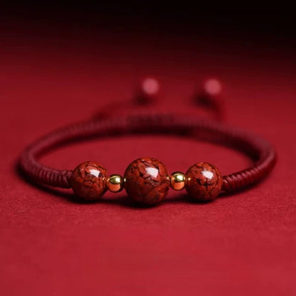 Cinnabar Crystal Sand Red String Bracelet – Hand-Braided Macramé