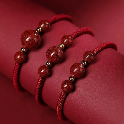 Cinnabar Crystal Sand Red String Bracelet – Hand-Braided Macramé