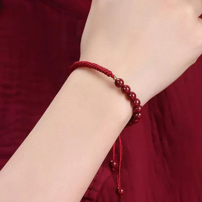 Cinnabar Bead Red String Bracelet – Macramé Detail (2 Colors)