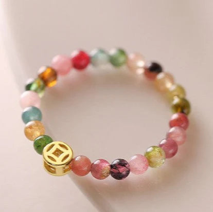 Natural Tourmaline Bead Ring with Coin Accent – Women’s Prosperity Talisman
