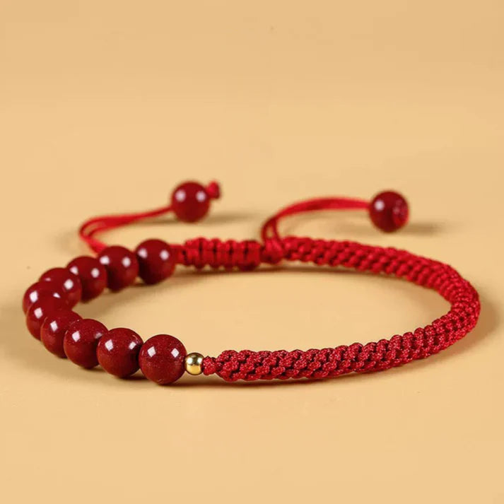 Cinnabar Bead Red String Bracelet – Macramé Detail (2 Colors)