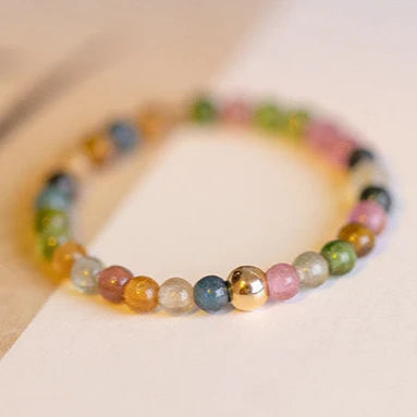 Natural Tourmaline Bead Ring with Golden Accent – Women’s Luck & Balance