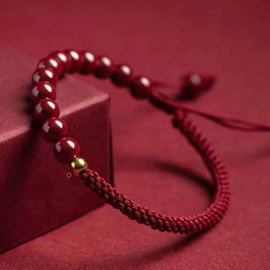 Cinnabar Bead Red String Bracelet – Macramé Detail (2 Colors)