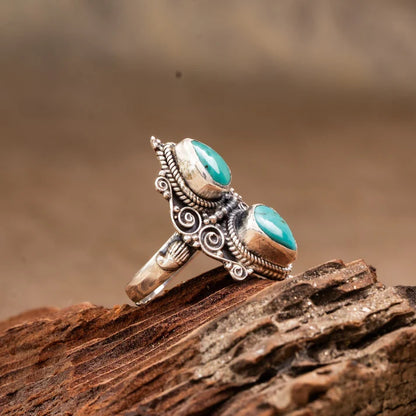 Twin Turquoise 925 Sterling Silver Ring – Protection & Calm