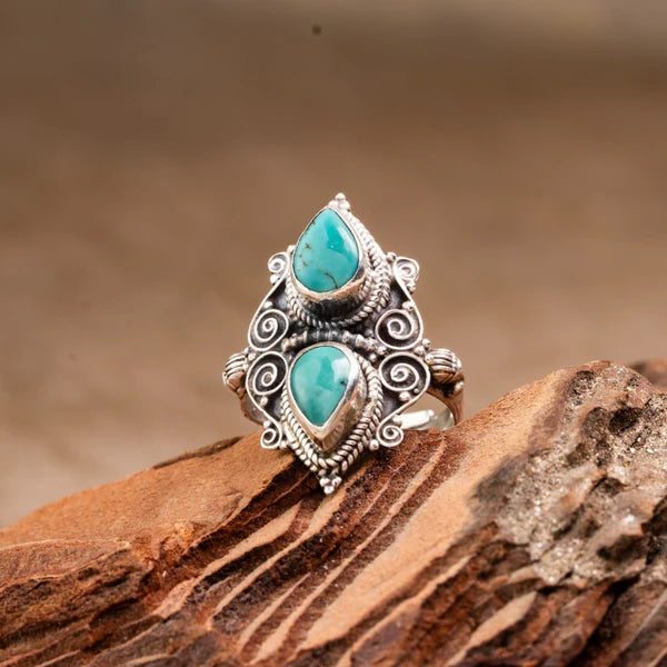 Twin Turquoise 925 Sterling Silver Ring – Protection & Calm