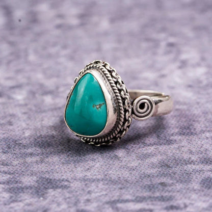 Turquoise Teardrop 925 Sterling Silver Ring – Protection & Calm