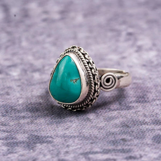Turquoise Teardrop 925 Sterling Silver Ring – Protection & Calm