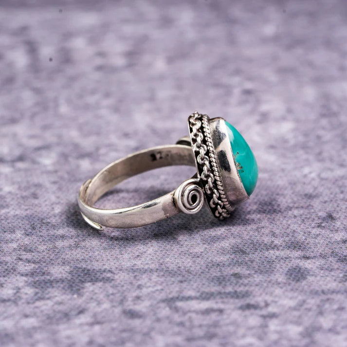 Turquoise Teardrop 925 Sterling Silver Ring – Protection & Calm