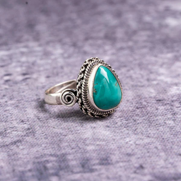 Turquoise Teardrop 925 Sterling Silver Ring – Protection & Calm