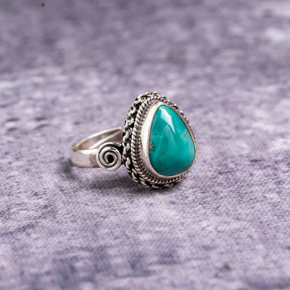 Turquoise Teardrop 925 Sterling Silver Ring – Protection & Calm