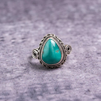 Turquoise Teardrop 925 Sterling Silver Ring – Protection & Calm