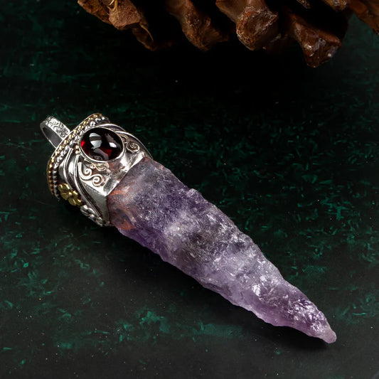 Amethyst Point Pendant with Garnet – Spiritual Focus & Energy Amplifier