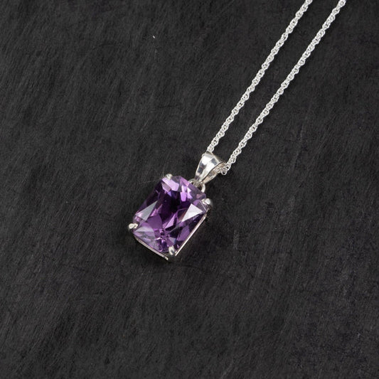Amethyst Rectangular Silver Pendant – Clarity & Poise