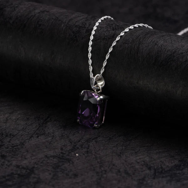 Amethyst Rectangular Silver Pendant – Clarity & Poise