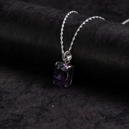 Amethyst Rectangular Silver Pendant – Clarity & Poise