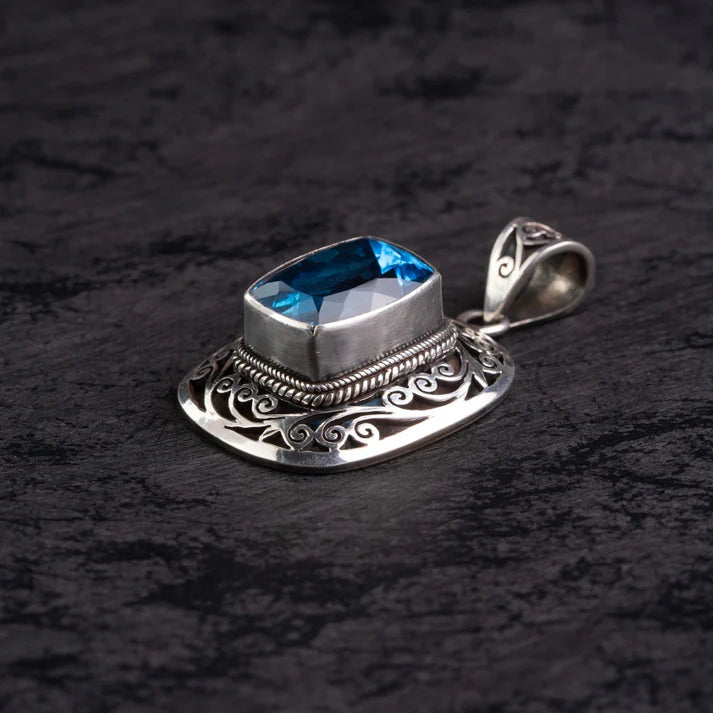 Blue Topaz Filigree Silver Pendant – Clarity & Communication