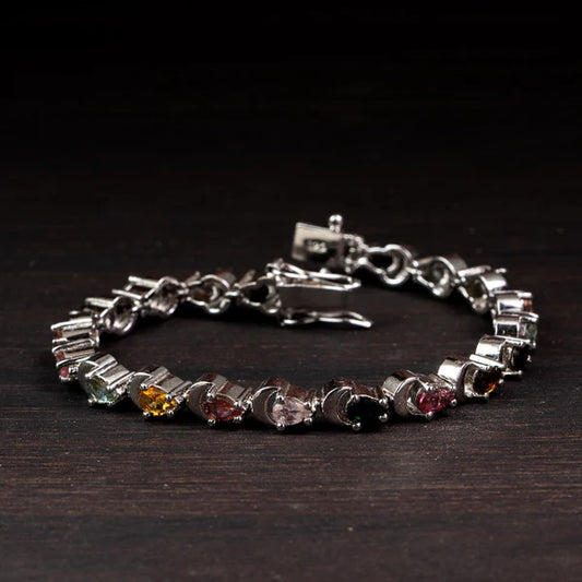 Rainbow Tourmaline 925 Sterling Silver Bracelet – Joy & Balance