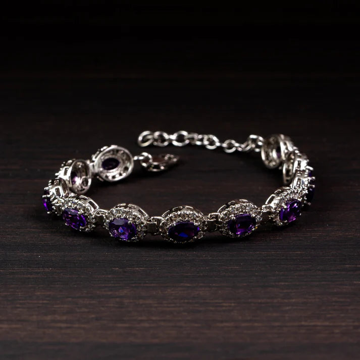 Amethyst Halo Silver Bracelet – Clarity & Calm