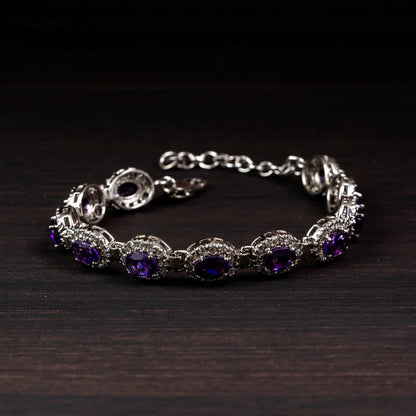 Amethyst Halo Silver Bracelet – Clarity & Calm