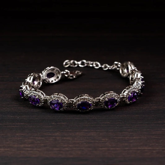 Amethyst Halo Silver Bracelet – Clarity & Calm