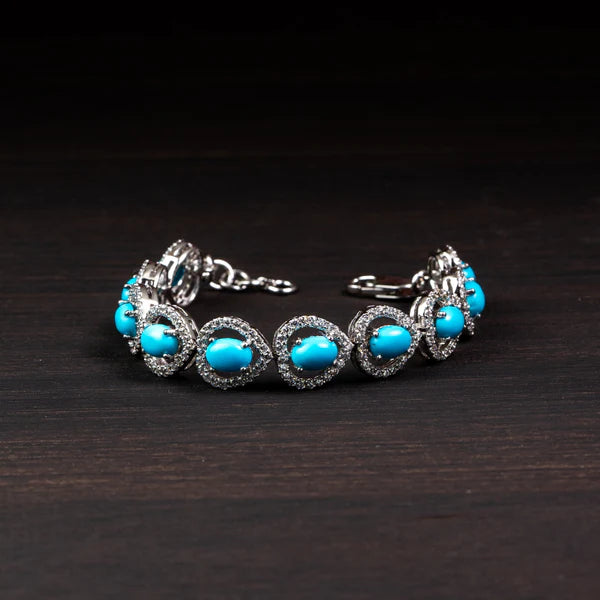 Turquoise Halo 925 Silver Bracelet – Calm & Protection