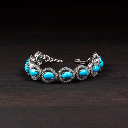 Turquoise Halo 925 Silver Bracelet – Calm & Protection