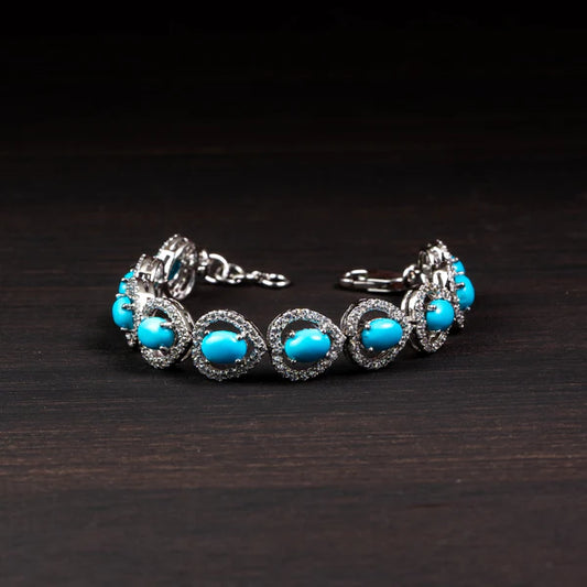 Turquoise Halo 925 Silver Bracelet – Calm & Protection
