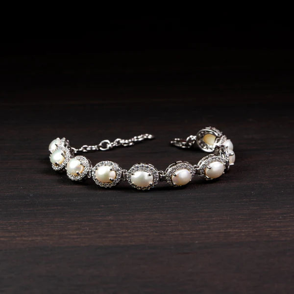 Moonlight Pearl Halo 925 Silver Bracelet – Grace & Serenity
