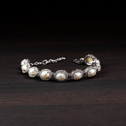 Moonlight Pearl Halo 925 Silver Bracelet – Grace & Serenity