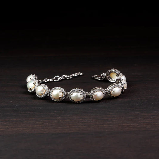 Moonlight Pearl Halo 925 Silver Bracelet – Grace & Serenity