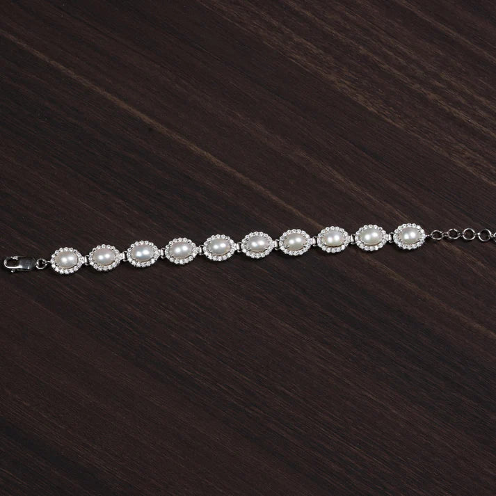 Moonlight Pearl Halo 925 Silver Bracelet – Grace & Serenity