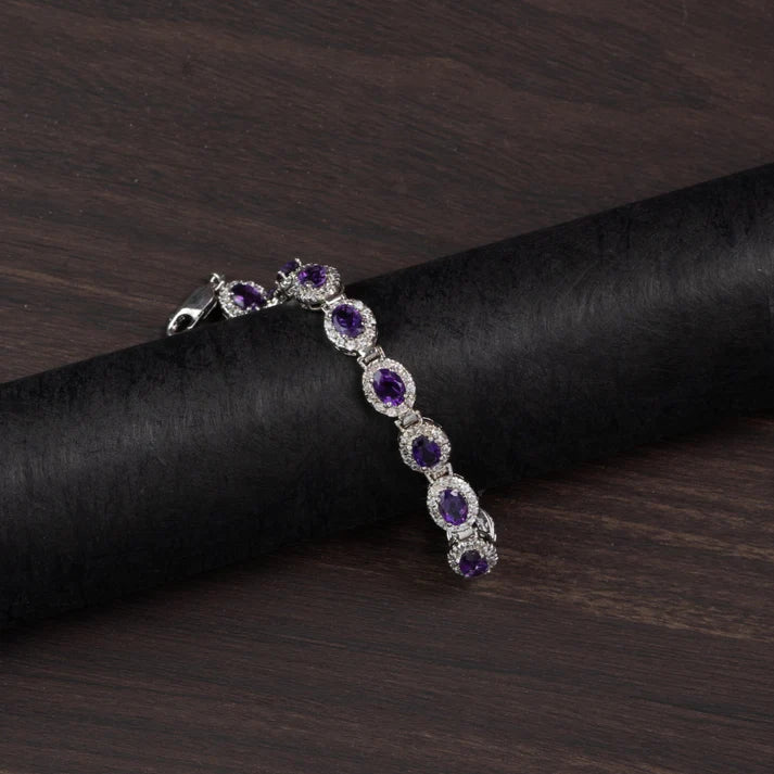 Amethyst Halo Silver Bracelet – Clarity & Calm