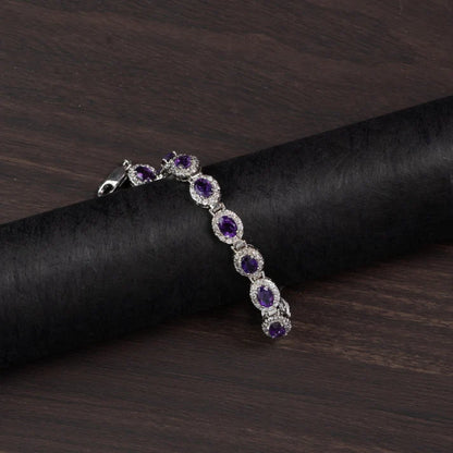 Amethyst Halo Silver Bracelet – Clarity & Calm