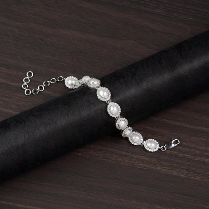 Moonlight Pearl Halo 925 Silver Bracelet – Grace & Serenity