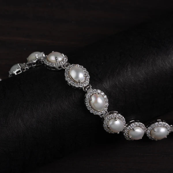 Moonlight Pearl Halo 925 Silver Bracelet – Grace & Serenity