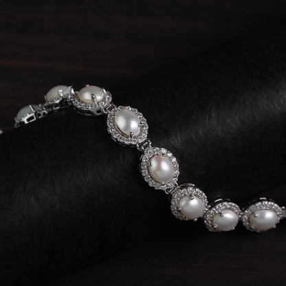 Moonlight Pearl Halo 925 Silver Bracelet – Grace & Serenity