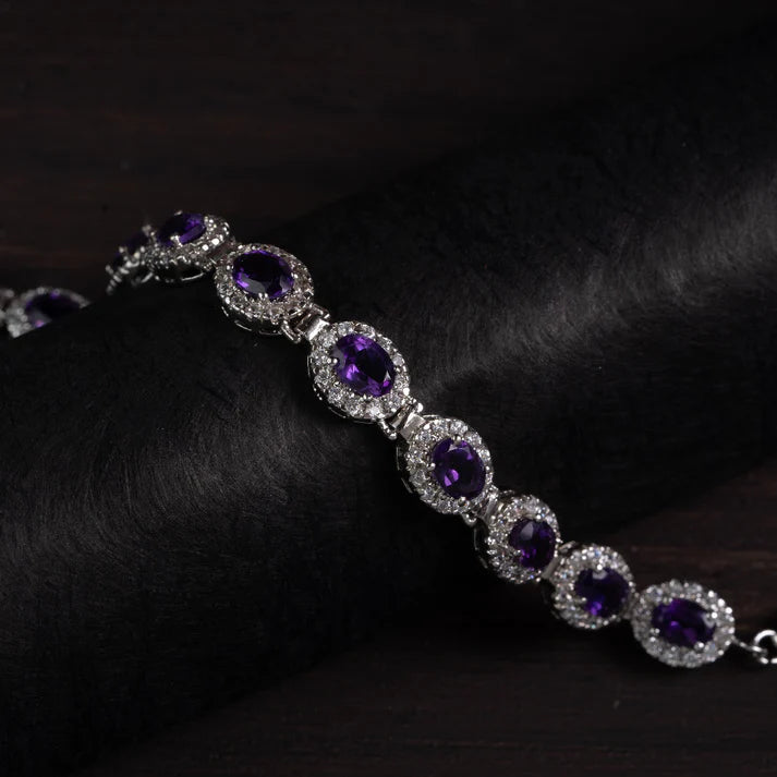 Amethyst Halo Silver Bracelet – Clarity & Calm