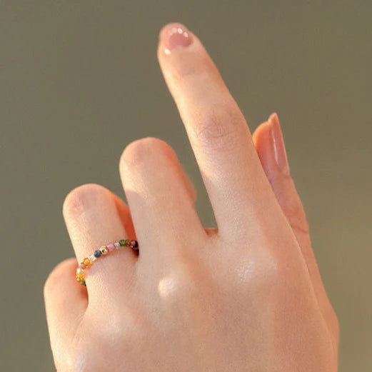 Natural Tourmaline Bead Ring with Golden Accent – Women’s Luck & Balance